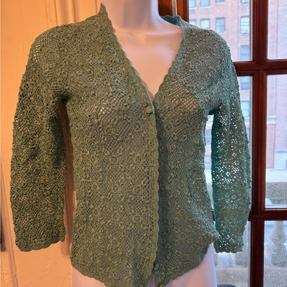 Vintage Green Crochet Cardigan - S